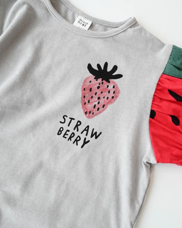 【ニコフラート】いちご袖Ｔシャツ / グレー