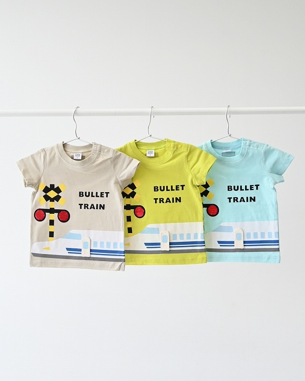 【チークルーム】スパンコール新幹線 Tシャツ / ライトグリーン  