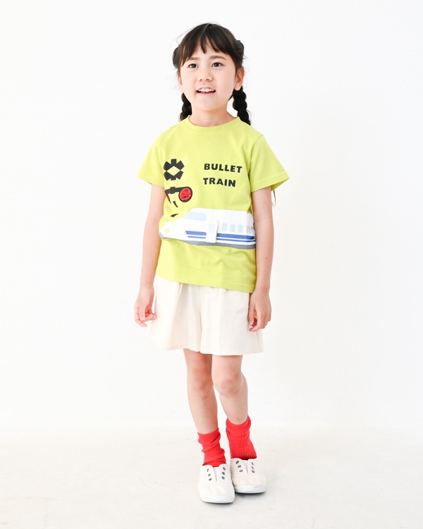 【チークルーム】スパンコール新幹線 Tシャツ / ライトグリーン  