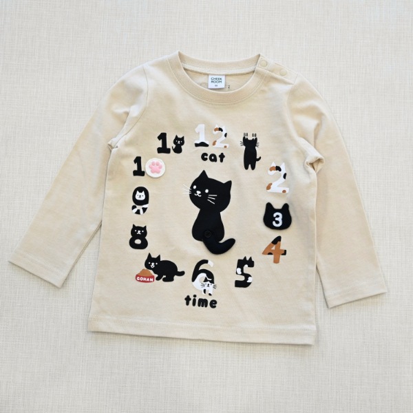 【25FW】ねこ時計 ロングＴシャツ / アイボリー
