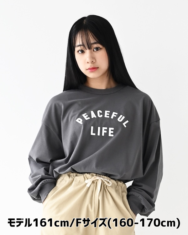 【26PS】PEACEFUL LIFE L/S Tシャツ / チャコールグレー