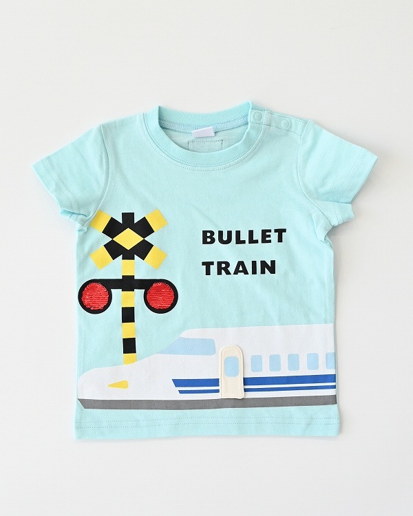 【チークルーム】スパンコール新幹線 Tシャツ / サックス  