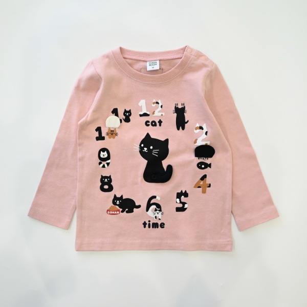 【25FW】ねこ時計 ロングＴシャツ / ピンク