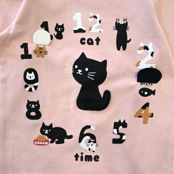 【25FW】ねこ時計 ロングＴシャツ / ピンク