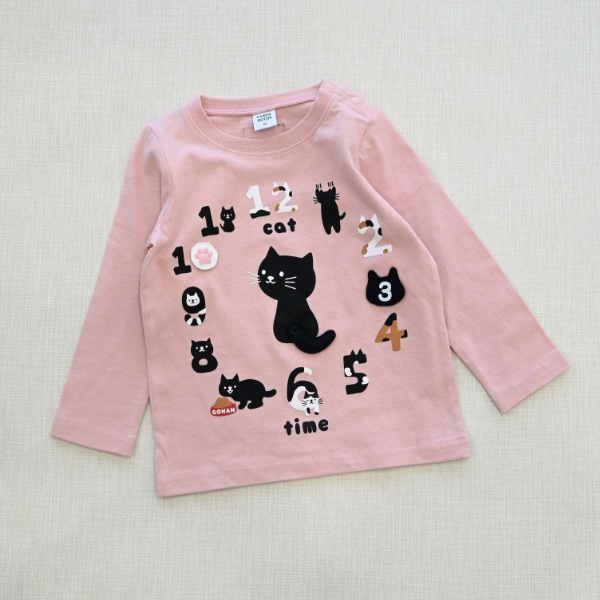 【25FW】ねこ時計 ロングＴシャツ / ピンク
