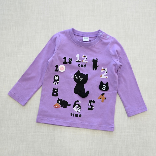 【25FW】ねこ時計 ロングTシャツ / ラベンダー