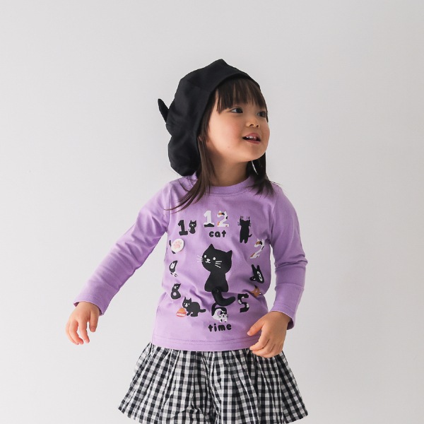【25FW】ねこ時計 ロングTシャツ / ラベンダー