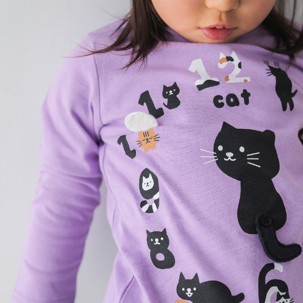 【25FW】ねこ時計 ロングTシャツ / ラベンダー
