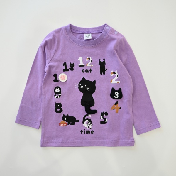 【25FW】ねこ時計 ロングTシャツ / ラベンダー