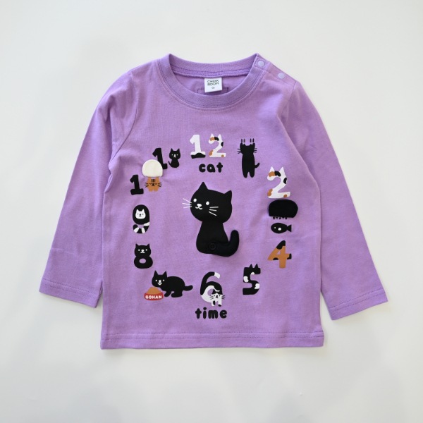 【25FW】ねこ時計 ロングTシャツ / ラベンダー