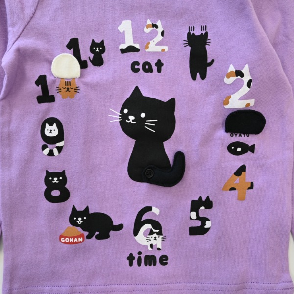 【25FW】ねこ時計 ロングTシャツ / ラベンダー