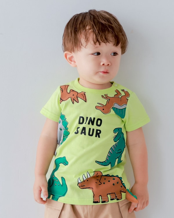 【26SS】恐竜たくさん Tシャツ / ライトグリーン