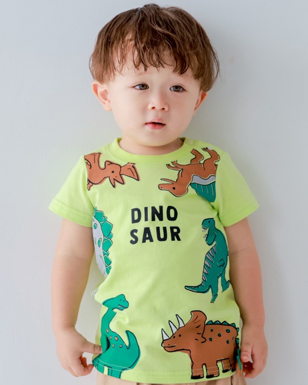 【26SS】恐竜たくさん Tシャツ / ライトグリーン