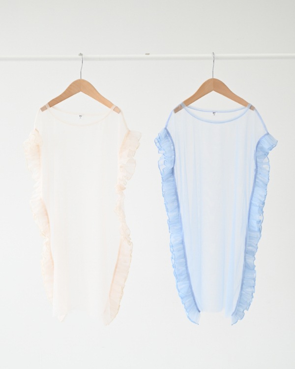 【エヌエイチティー】フリルチュールワンピース / アイボリー