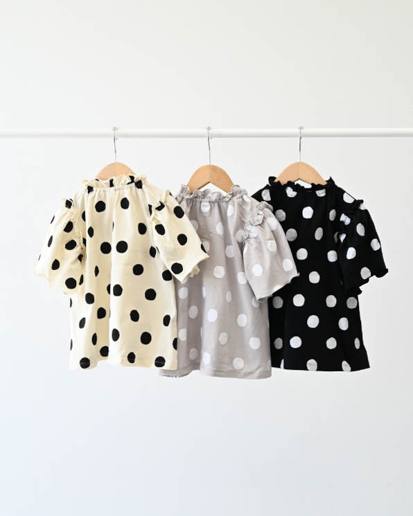 【ニコフラート】ドットギャザーＴシャツ / グレー