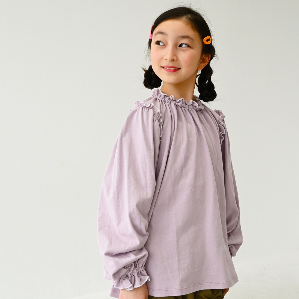 【25PS】メローギャザーロングTシャツ / ラベンダー