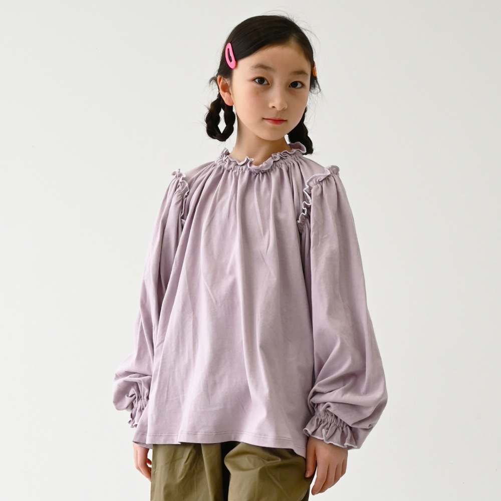 【25PS】メローギャザーロングTシャツ / ラベンダー