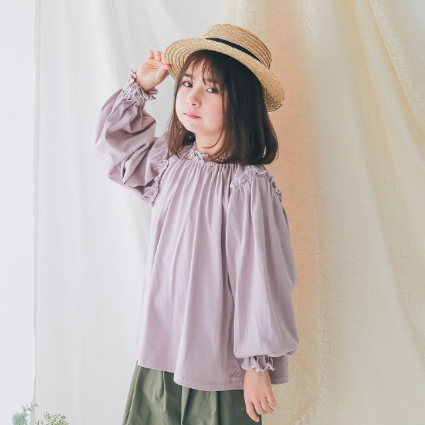 【25PS】メローギャザーロングTシャツ / ラベンダー