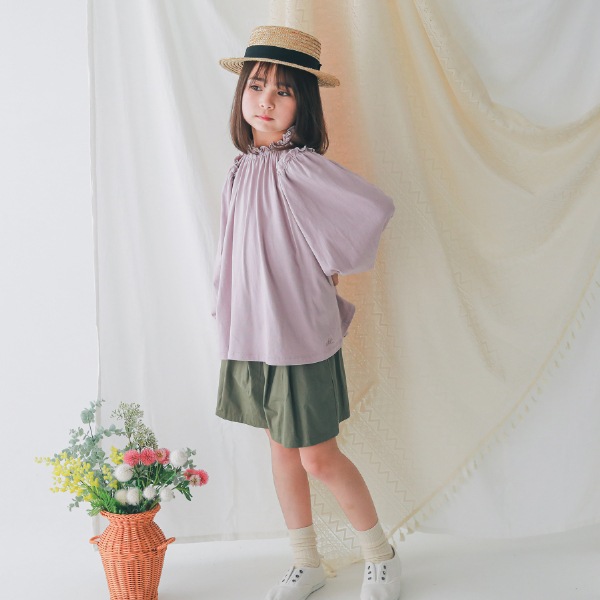 【25PS】メローギャザーロングTシャツ / ラベンダー