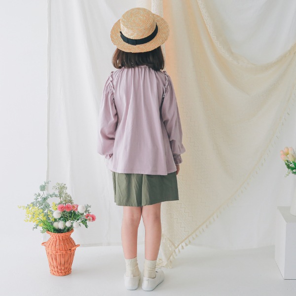 【25PS】メローギャザーロングTシャツ / ラベンダー