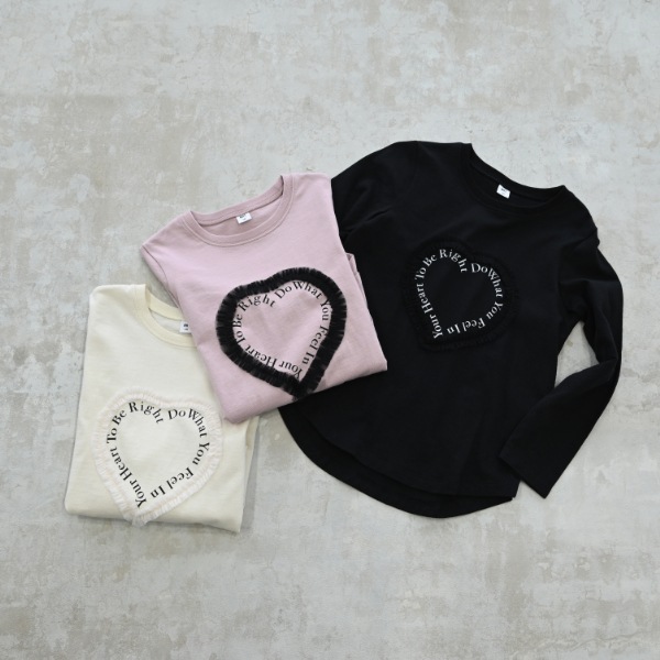 【25FW】Heart チュールロングＴシャツ / ピンク