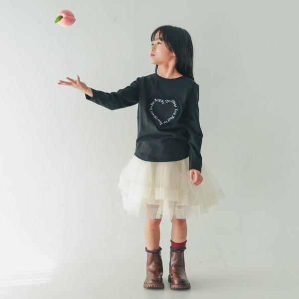 【25FW】Heart チュールロングTシャツ / ブラック