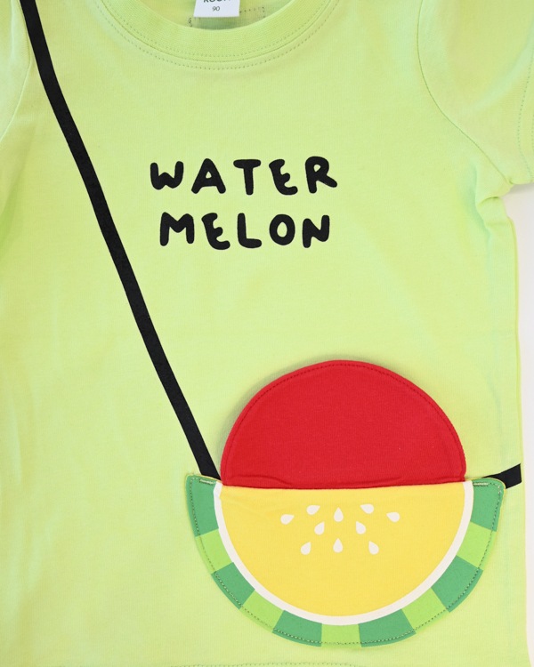【チークルーム】すいかポシェット Tシャツ / ライトグリーン