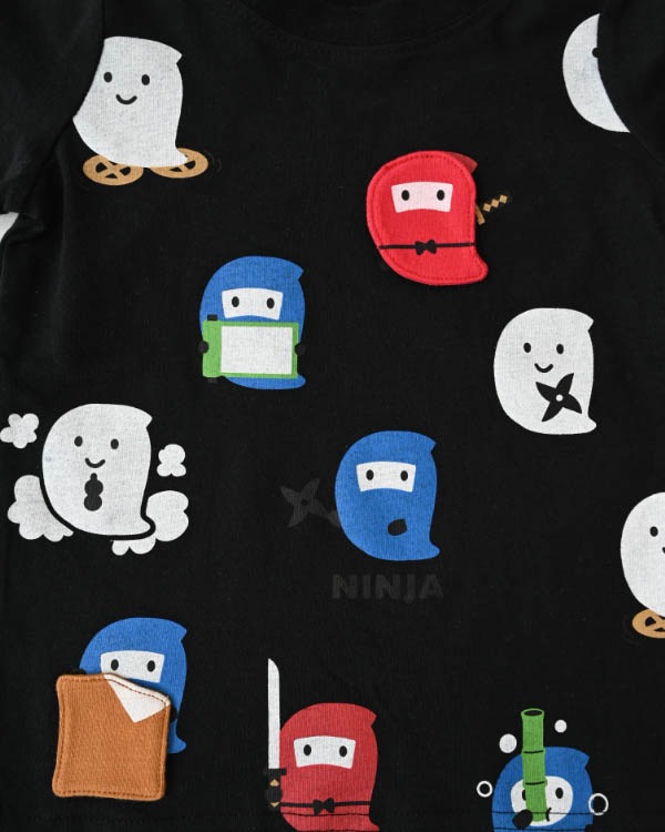【チークルーム】おばけ忍者Ｔシャツ / ブラック