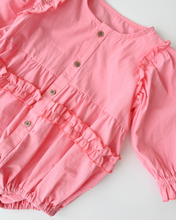 【エヌエイチティー】フリルロンパース / ピンク