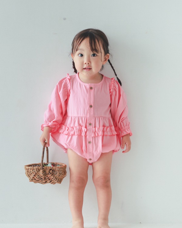 【エヌエイチティー】フリルロンパース / ピンク