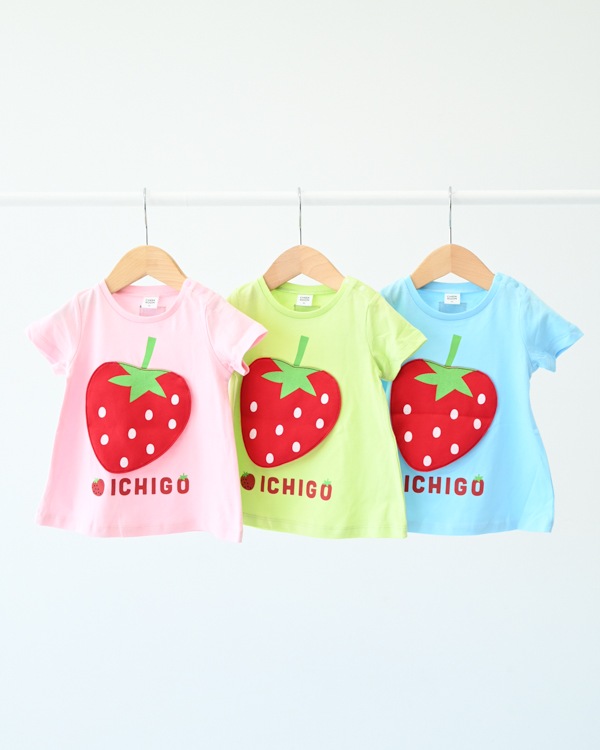 【26SS】いちご Tシャツ / ライトグリーン