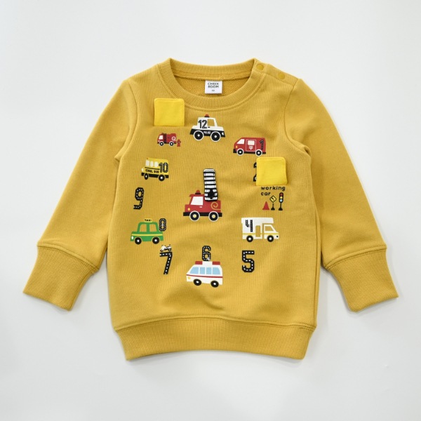 【25FW】働く車の時計 トレーナー / マスタード