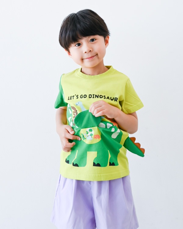 【チークルーム】恐竜のお散歩 Tシャツ / ライトグリーン  