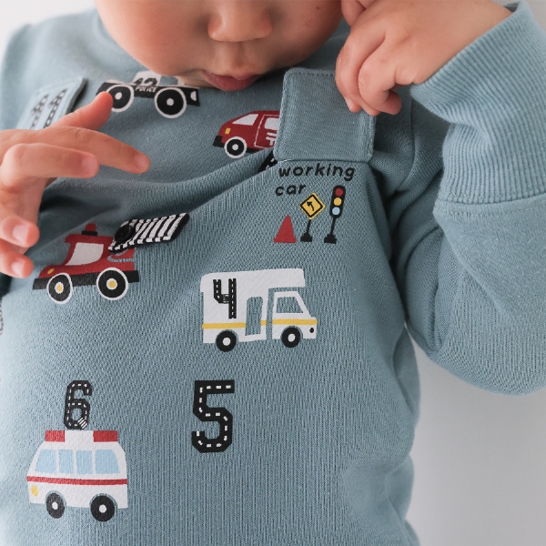 【25FW】働く車の時計 トレーナー / ブルー