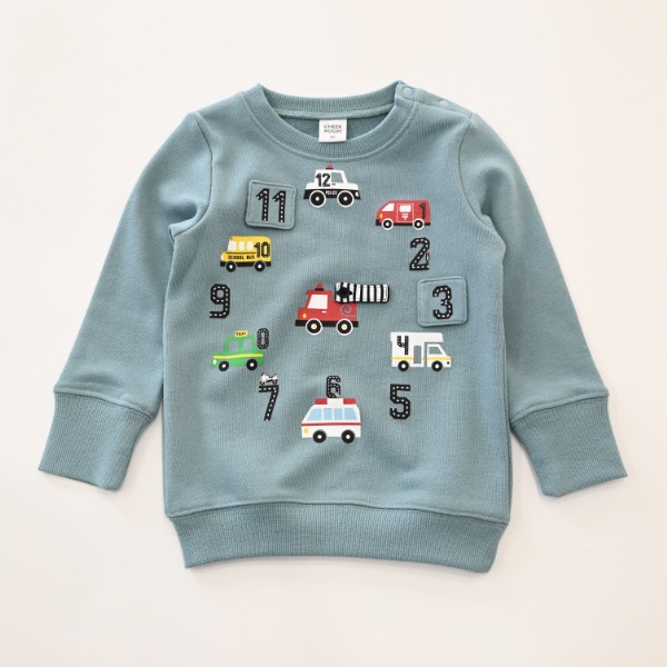 【25FW】働く車の時計 トレーナー / ブルー