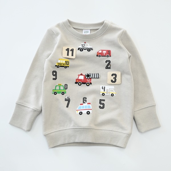 【25FW】働く車の時計 トレーナー / グレー
