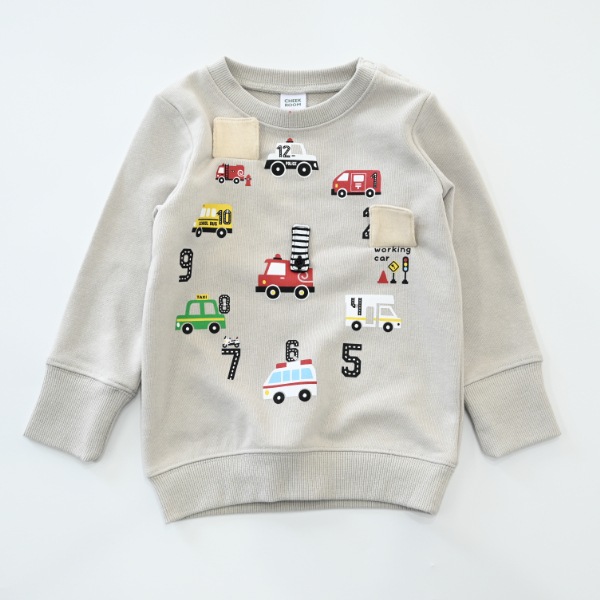 【25FW】働く車の時計 トレーナー / グレー