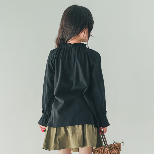 【25FW】フリル ロングＴシャツ / ブラック