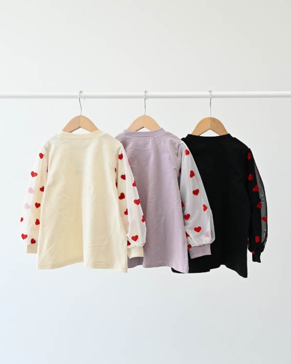 【26PS】袖ハートチュールロングＴシャツ / アイボリー