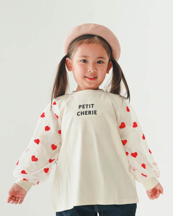 【26PS】袖ハートチュールロングＴシャツ / アイボリー