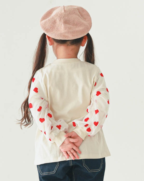 【26PS】袖ハートチュールロングＴシャツ / アイボリー