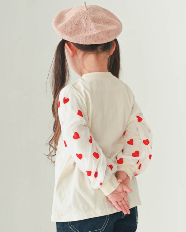 【26PS】袖ハートチュールロングＴシャツ / アイボリー
