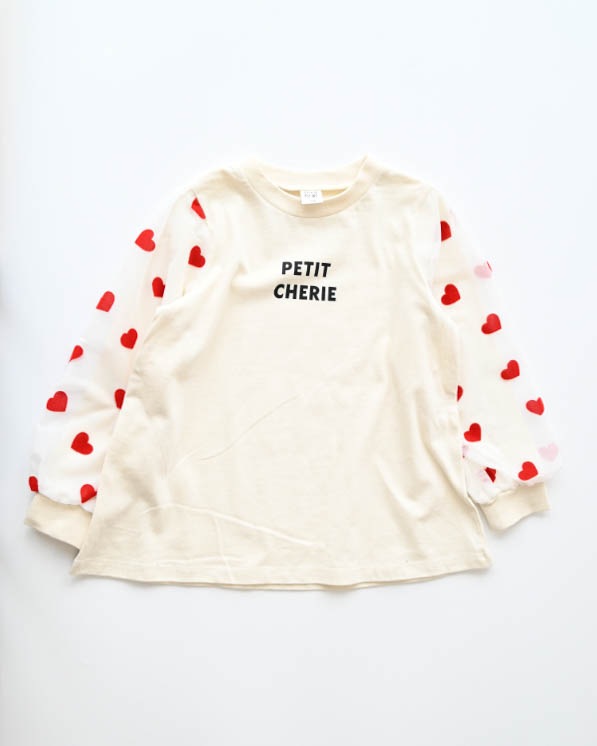 【26PS】袖ハートチュールロングＴシャツ / アイボリー