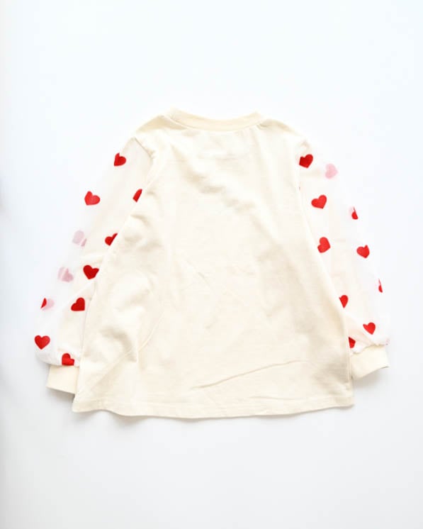 【26PS】袖ハートチュールロングＴシャツ / アイボリー
