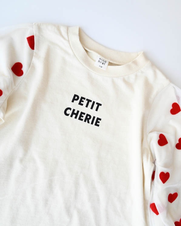 【26PS】袖ハートチュールロングＴシャツ / アイボリー