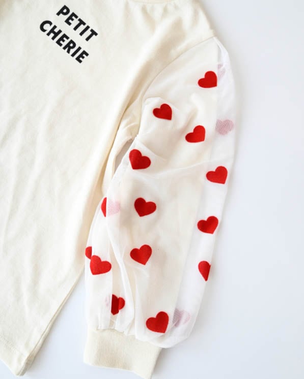 【26PS】袖ハートチュールロングＴシャツ / アイボリー