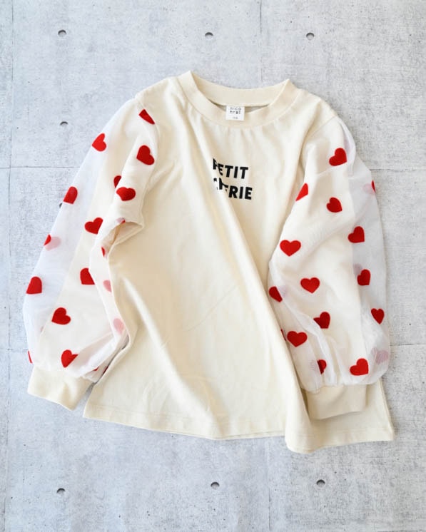 【26PS】袖ハートチュールロングＴシャツ / アイボリー
