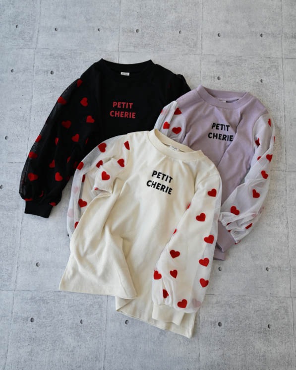 【26PS】袖ハートチュールロングＴシャツ / ラベンダー