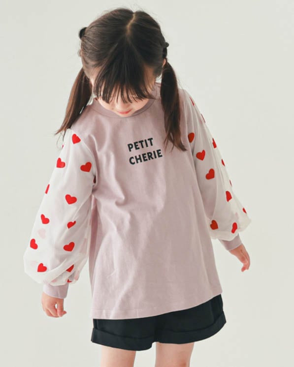 【26PS】袖ハートチュールロングＴシャツ / ラベンダー