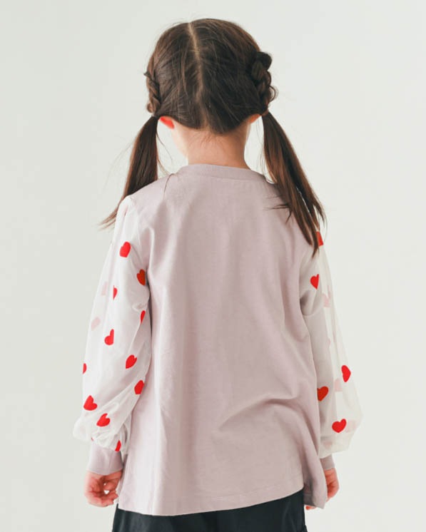 【26PS】袖ハートチュールロングＴシャツ / ラベンダー